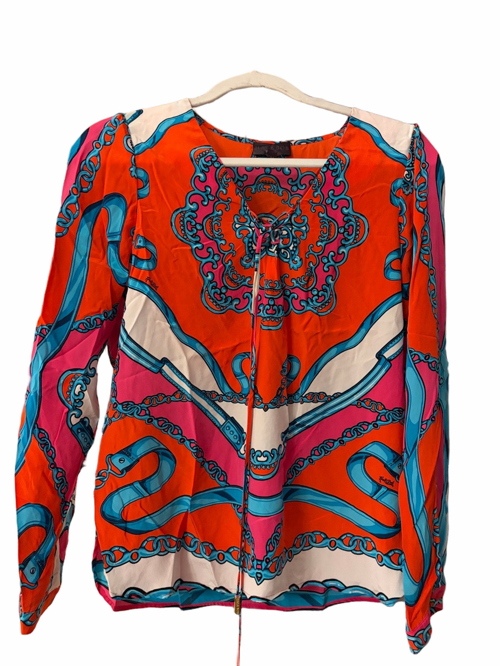Hale Bob silk Y2K equestrian inspired design classic luxury M blouse. Vintage.